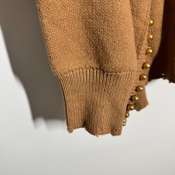 &Merci Cardigan Women M Brown Tan Caramel Pearl Embellished Preppy Quite Luxury - Picture 8 of 8